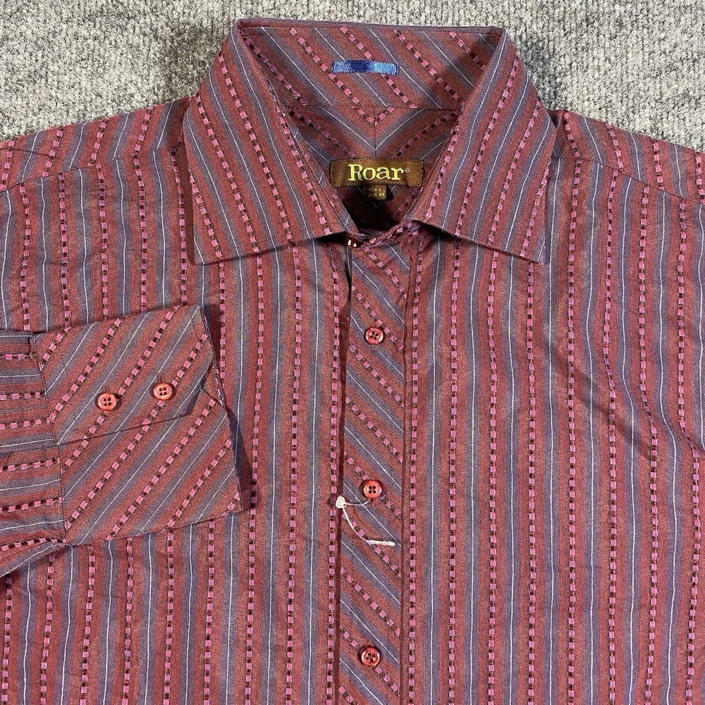 Roar Mens Large 3D Knit Striped Western Cowboy Rancher Rodeo Button Shirt